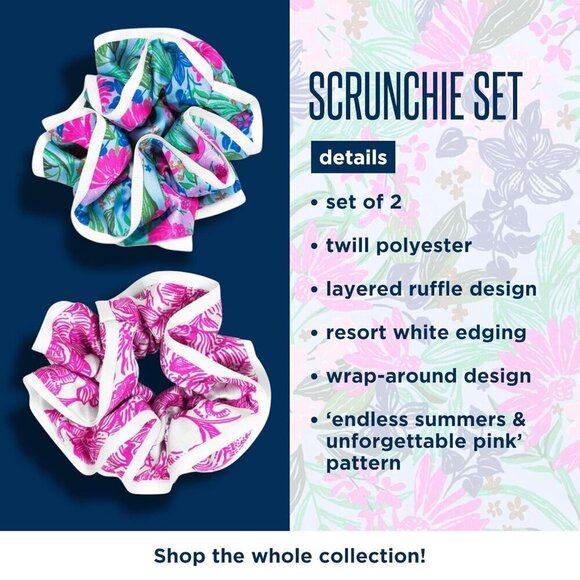 Hair Scrunchies Set of 2 Ruffled Polyester for Thick or Thin Hair Women